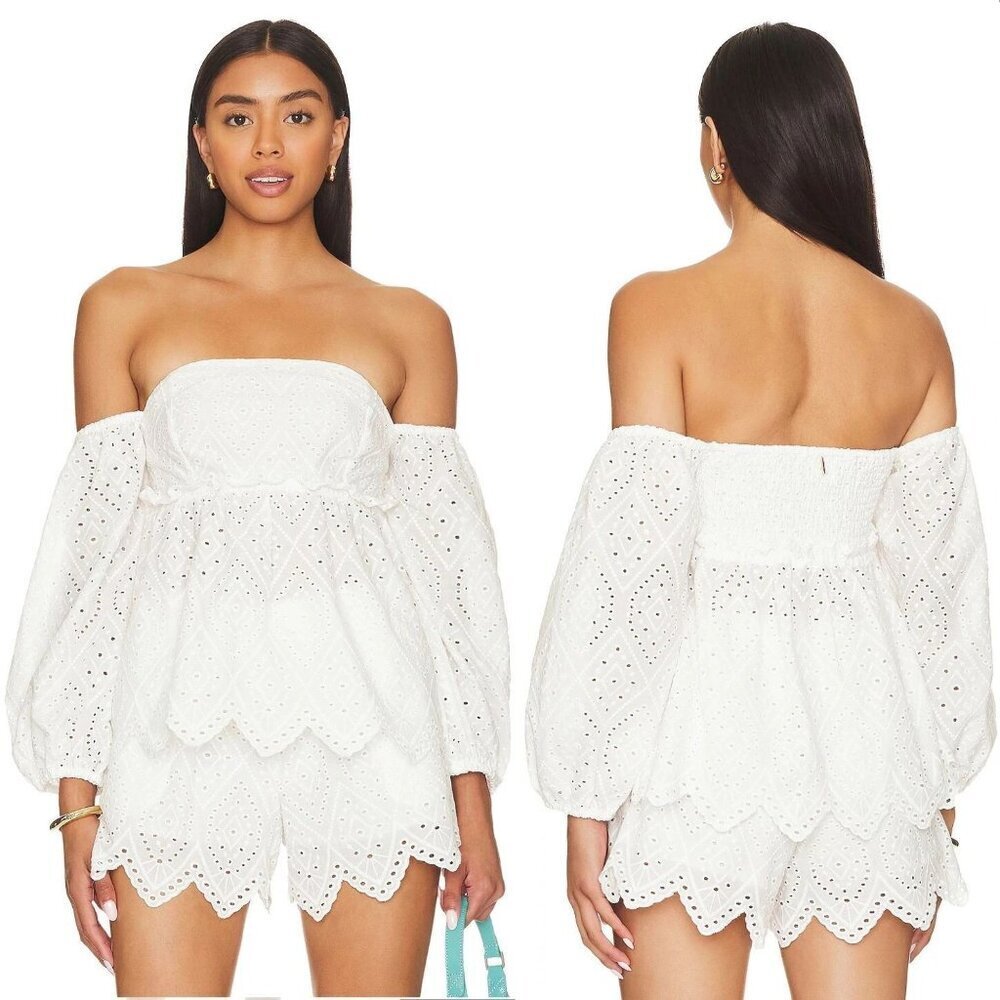 Misa Los Angeles White Sera Off The Shoulder Scalloped Eyelet Top 26993